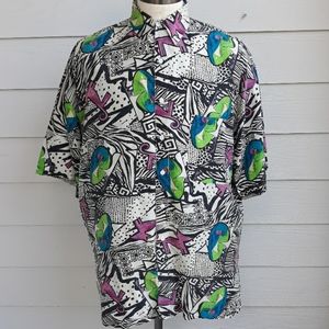 PICASSO Esq ABSTRACT Dogs Colorful Sz XL Button Down Short Sleeve Shirt RARE 90s